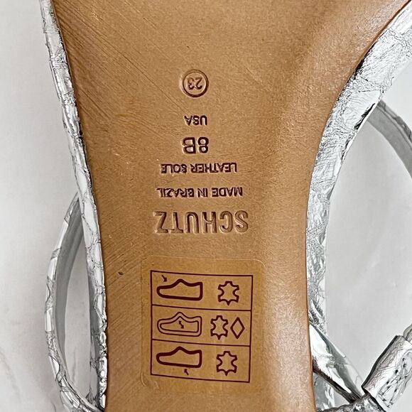 Schutz Womens Heloise Silver Metallic High Heel Square Toe Sandal Size 8 - Picture 10 of 13